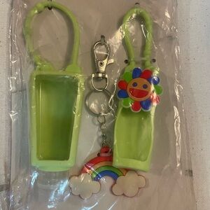 Green Hand Sanitizer Holder with Rainbow Charm bag tag keychains
